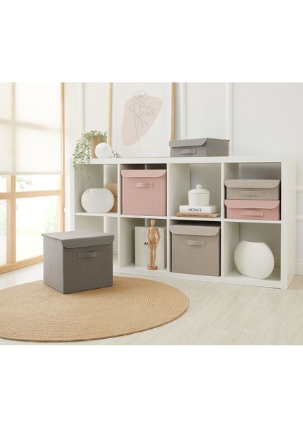Antrasit Dokulu Kapaklı Dolap Çekmece Içi Takı Çamaşır Katlanır Saklama Kutusu Organizer 30 x 23 x 11
