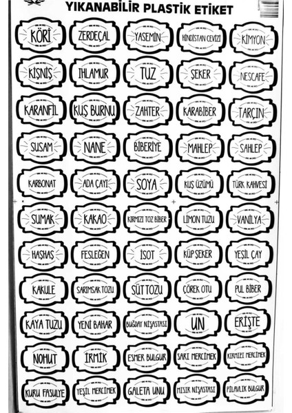 Baharatlık Baharat Etiketi Kavanoz Sticker 55 Adet