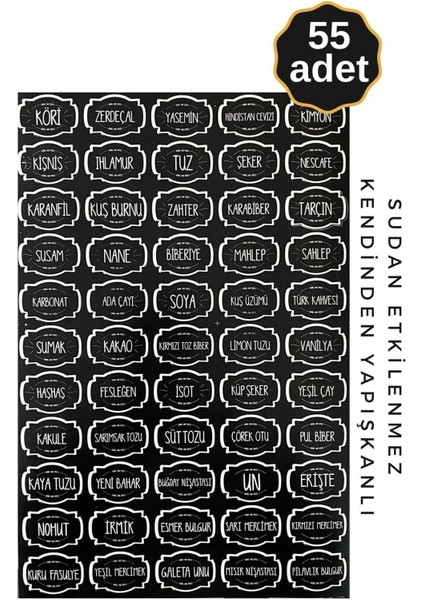 Baharatlık Baharat Etiketi Kavanoz Sticker 55 Adet