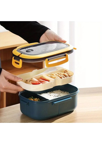 2 Katlı Taşınabilir Yemek Kabı Lunch Box Diyet Beslenme Kutusu Saklama Kabı Çatal Kaşıklı Sefer Tas