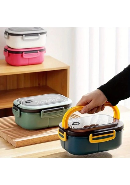2 Katlı Taşınabilir Yemek Kabı Lunch Box Diyet Beslenme Kutusu Saklama Kabı Çatal Kaşıklı Sefer Tas