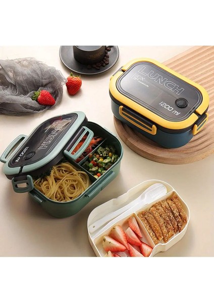 2 Katlı Taşınabilir Yemek Kabı Lunch Box Diyet Beslenme Kutusu Saklama Kabı Çatal Kaşıklı Sefer Tas
