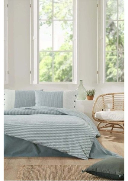 Mlvx Çift Kişilik Ranforce Nevresim Takımı Natural Line Mavi Mlv Blsm