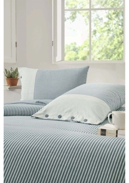 Mlvx Çift Kişilik Ranforce Nevresim Takımı Natural Line Mavi Mlv Blsm