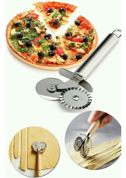 Çelik Çift Başlıklı Pizza Mantı Hamur Kesme Bıçağı 18 cm