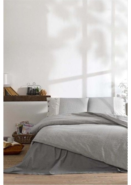 Mlvx Çift Kişilik Ranforce Nevresim Takımı Natural Line Gri Mlv Blsm
