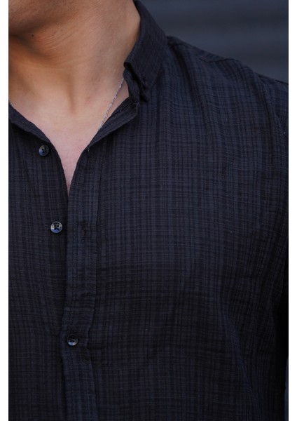 Erkek Slim Düğmeli %100 Pamuk Yazlık Flamalı Keten Gömlek Yüksek modelleri