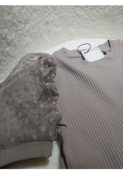 Kız Çocuk Balon Kol (Tül Detay) Bluz-Kahve fiyatları