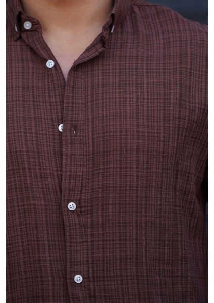 Erkek Slim Düğmeli %100 Pamuk Yazlık Flamalı Keten Gömlek Yüksek fiyatları