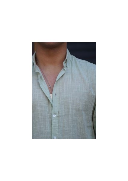 Erkek Slim Düğmeli %100 Pamuk Yazlık Flamalı Keten Gömlek Yüksek modelleri