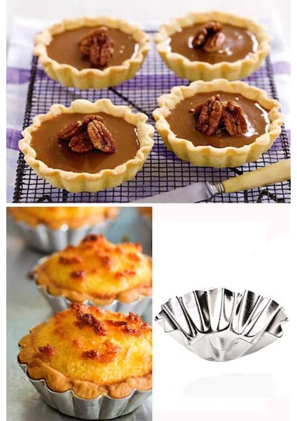 12 Adet Paslanmaz Mini Kek Kalıbı, Cupcake, Tart, Tartolet, Brownie, Topkek, Muffin Kalıbı