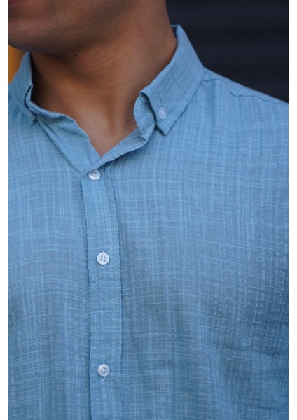 Erkek Slim Düğmeli %100 Pamuk Yazlık Flamalı Keten Gömlek Yüksek fiyatları