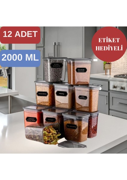 12 Adet 2 Litre (2000 Ml) Dikdörtgen Saklama Kabı - Baharatlık-Kuru Gıda-Kuruyemiş