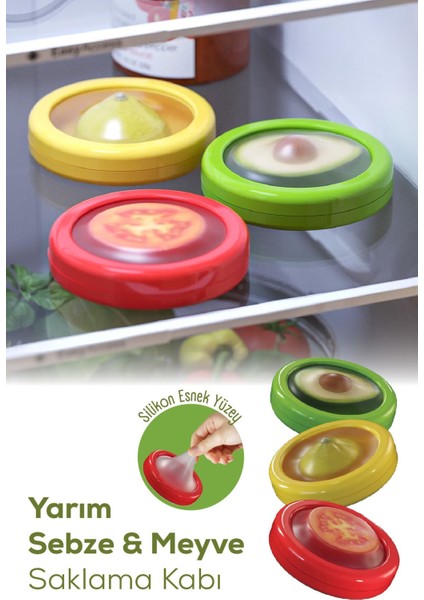 3'lü Buzdolabı Için Yarım Meyve ve Sebze Koruma Kabı - Limon, Soğan, Domates Saklama Kutusu Renkli