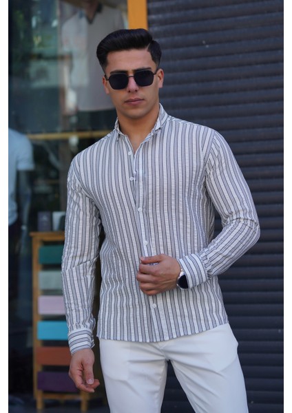 Erkek Gofre Kumaş %50 Likra %50 Pamuk Terletme Yapmaz Kolay Ütülenir Yazlık Gömlek