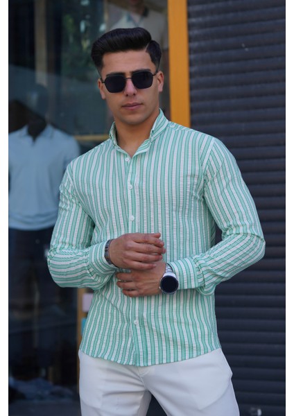 Erkek Gofre Kumaş %50 Likra %50 Pamuk Terletme Yapmaz Kolay Ütülenir Yazlık Gömlek