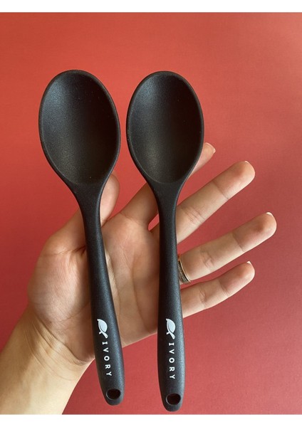 Isıya Dayanıklı Siyah Silikon Kaşık Seti, Kişilik, Çelik Materyal, Dayanıklı ve Şık