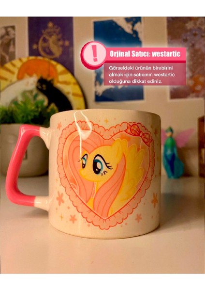 Pembe seramik kupa, Fluttershy tasarımı, çay ve kahve için şık fincan