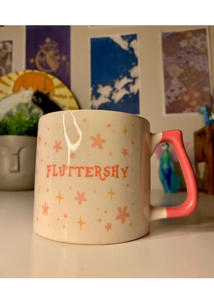 Pembe seramik kupa, Fluttershy tasarımı, çay ve kahve için şık fincan