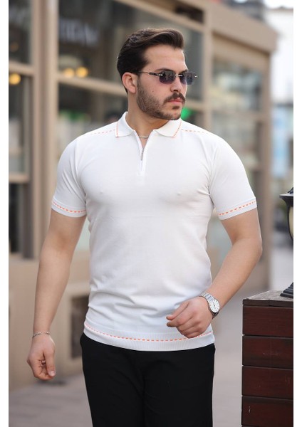 Erkek Çizgi Detaylı Fermuarlı Polyemid Triko T-Shirt Terletme Yapmaz Likralı fiyatları