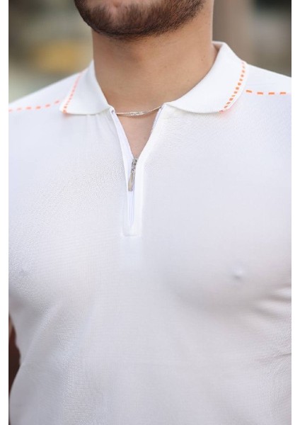 Erkek Çizgi Detaylı Fermuarlı Polyemid Triko T-Shirt Terletme Yapmaz Likralı modelleri