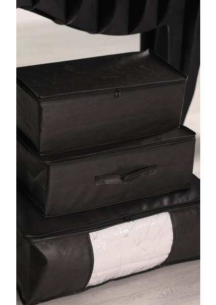 3'lü Set 53 x 44 x 21 cm Baza Altı & Dolap Içi Organizer, Yorgan & Yastık Düzenleyici Hurç Siyah indirimleri