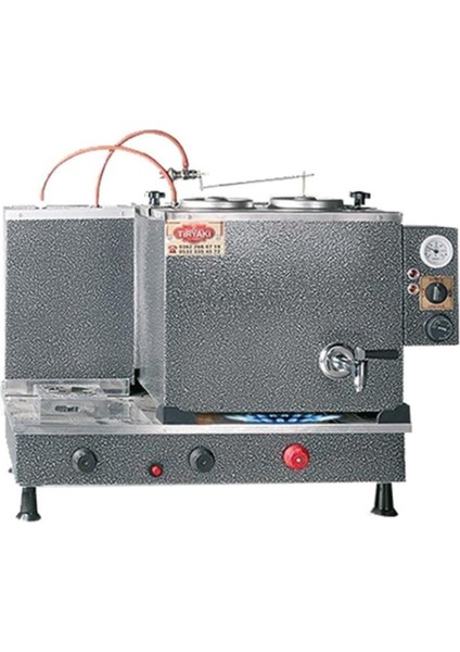 Osmanlı 2 Demlikli Tiryaki Tam Otomatik Doğalgazlı Çay Kazanı Gri Boyalı Çay Ocağı