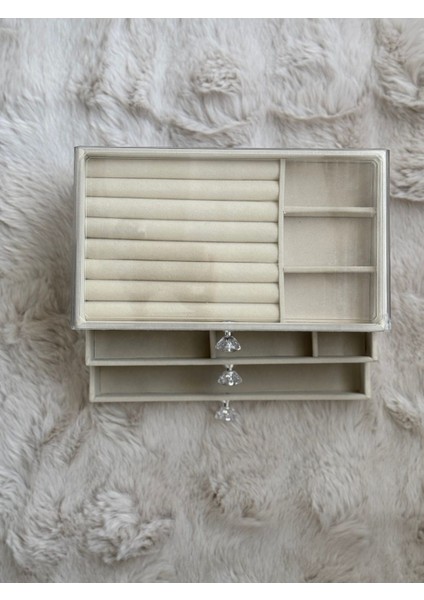 Modern 3 Çekmeceli Takı Bujiteri Mücevher Kutusu Organizer Düzenleyici Gri
