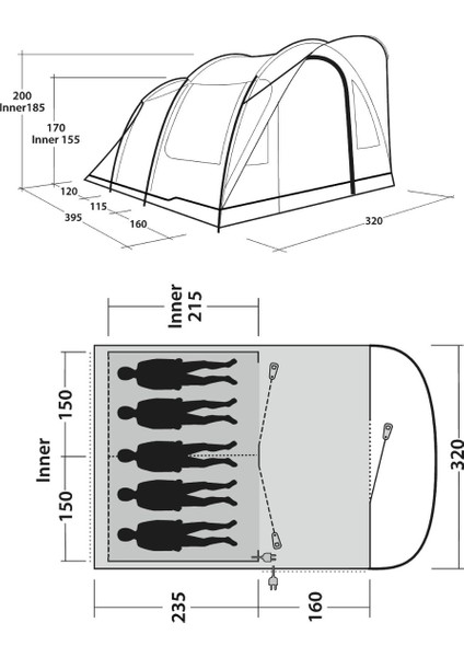 Sky 5 Blackroom 13 M² - 5 Kişilik Yüksek Aile Çadırı