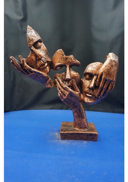 Dekoratif Soyut Üçlü Yüz Biblo Heykel – Ofis Dekorasyon Ev Dekor Hediyelik Aksesuar 32 cm