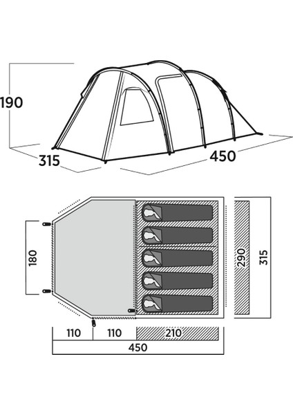 Hidra 5 Blackroom 14M² & 5 Kişilik Yüksek Aile Çadırı