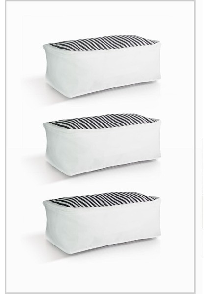 3'lü Set Orta Boy 50X25X20 cm Baza & Çekyat Altı , Kıyafet Düzenleyici Hurç Lacivert Çizgili
