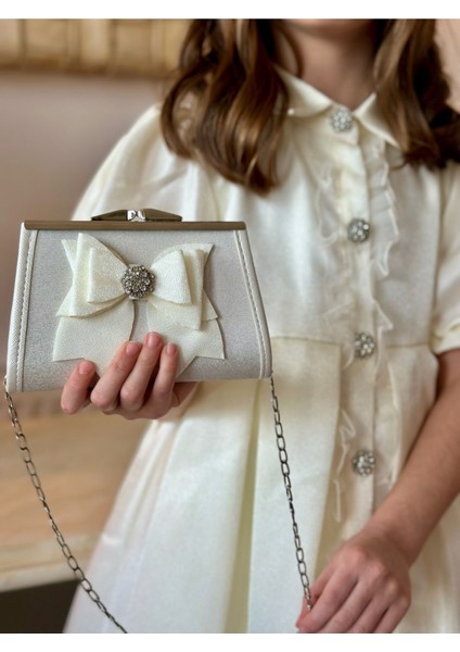 Kız Çocuk Özel Gün Kısa Abiye Elbise - Düğmeli Özel Tasarım ve Çanta AKSESUARLI_M2446 indirimleri