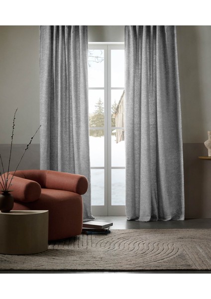 Açık Gri -Modern Keten Fon Perde -Pilesiz - Tek Kanat - MOD14