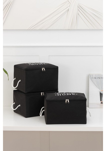 3'lü Siyah Küçük Boy Baza Altı, Valiz Düzenleyici Hurç / 30 x 22 x 18