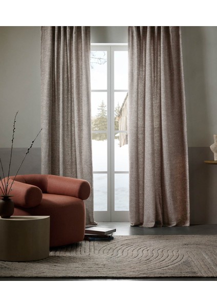 Koyu Krem -Modern Keten Fon Perde -Pilesiz - Tek Kanat - MOD15