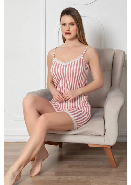 Dreamy Dantel Detaylı Milan Kumaş Desenli Ip Askılı Şortlu Pijama Takımı