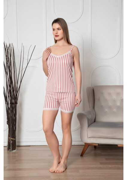 Dreamy Dantel Detaylı Milan Kumaş Desenli Ip Askılı Şortlu Pijama Takımı