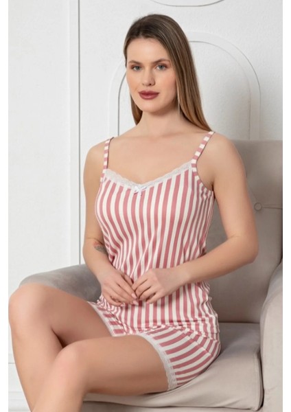 Dreamy Dantel Detaylı Milan Kumaş Desenli Ip Askılı Şortlu Pijama Takımı