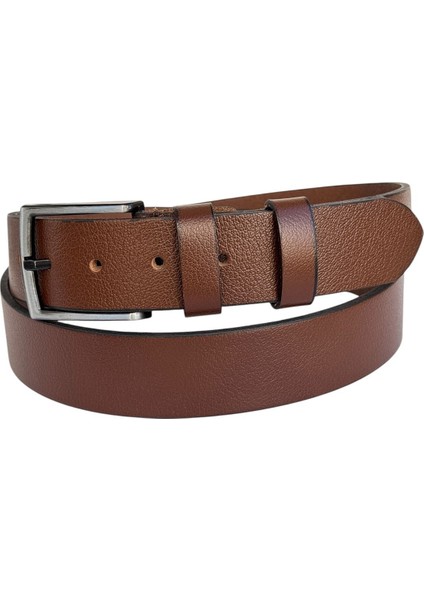 Battal Boy Hakiki Deri 4 Cm. Tokalı Düz Model Spor Erkek Kemer Taba