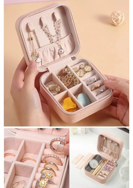 Senfonijewelry Mini Mücevher Takı Kutusu - Kolye, Yüzük, Küpe Düzenleyici Takı Çantası Çiçek Desen