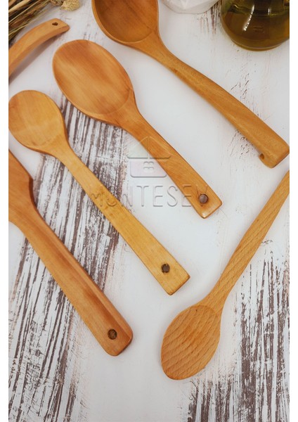 6 Parça Ahşap Mutfak Kaşık Seti Kayın, Şimşir ve Bambu Ağacı, 6 Kişilik modelleri