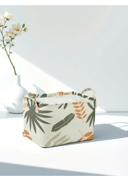 Yaprak Desenli Çok Amaçlı Dolap Içi Düzenleyici Dekoratif Dikdörtgen Düzenleyici Sepet 37 x 27 x 25 fırsatları