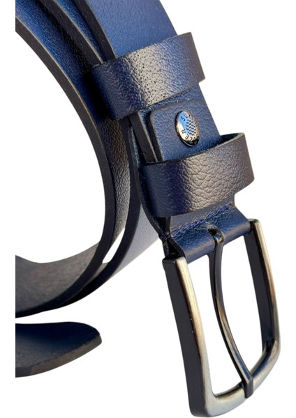 Battal Boy Hakiki Deri 4 Cm. Tokalı Düz Model Spor Erkek Kemer Lacivert