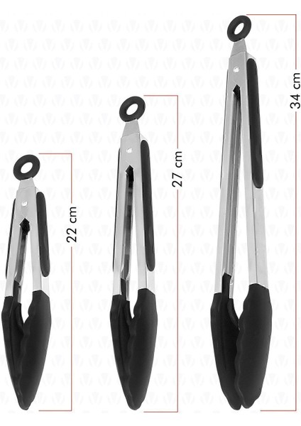 Silikon Uçlu Metal Saplı 3'lü Maşa Seti, dayanıklı ve kullanışlı mutfak gereci fiyatları