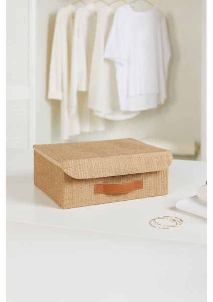 Jüt Kapaklı Dolap Çekmece Içi Takı Çamaşır Katlanır Saklama Kutusu Organizer 30 x 23 x 11