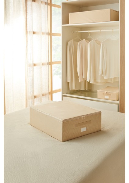 Orta Boy Bej Balıksırtı Baza Altı Valiz Düzenleyici Destekli Kutu Hurç 45 x 55 x 18