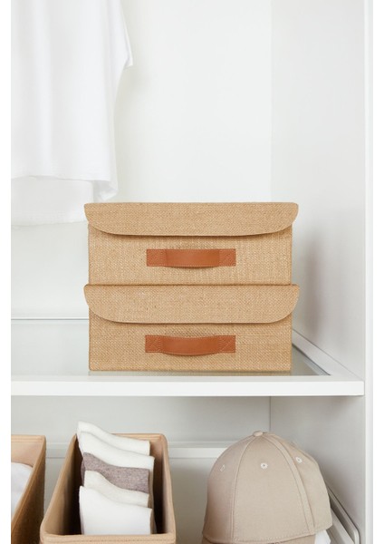 Jüt Kapaklı Dolap Çekmece Içi Takı Çamaşır Katlanır Saklama Kutusu Organizer 30 x 23 x 11