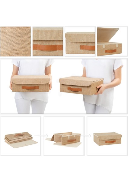Jüt Kapaklı Dolap Çekmece Içi Takı Çamaşır Katlanır Saklama Kutusu Organizer 30 x 23 x 11