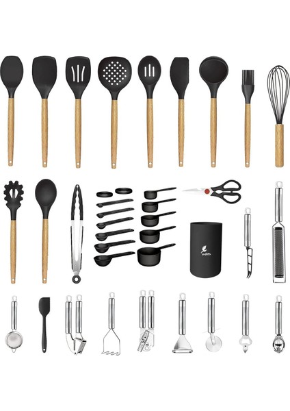 Isıya Dayanıklı Silikon Mutfak Seti 35 Parça Siyah Yapışmaz Spatula Seti fiyatları